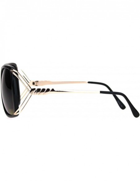 Rectangular Womens Butterfly Plastic Designer Metal Ribbon Arm Sunglasses - Black Gold Dark Brown - CH18LNN2D7G $9.34
