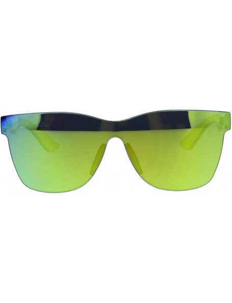Shield Mens Geeky Hipster Shield Nerd Mirrored Plastic Horn Rim Sunglasses - Yellow - CG18D5LTT0C $11.18
