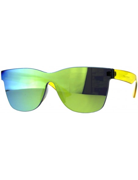 Shield Mens Geeky Hipster Shield Nerd Mirrored Plastic Horn Rim Sunglasses - Yellow - CG18D5LTT0C $11.18