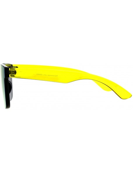 Shield Mens Geeky Hipster Shield Nerd Mirrored Plastic Horn Rim Sunglasses - Yellow - CG18D5LTT0C $11.18