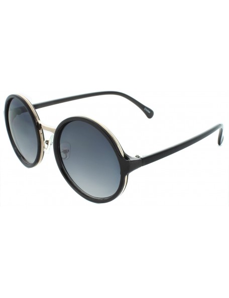Oversized Metal Insert 50mm Round Sunglasses - Black-gold - CF11LQ6DYVB $6.93
