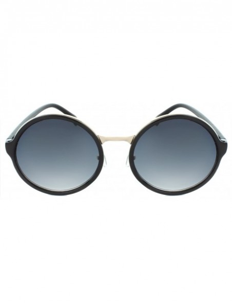 Oversized Metal Insert 50mm Round Sunglasses - Black-gold - CF11LQ6DYVB $6.93
