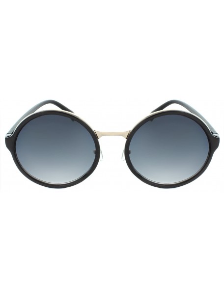 Oversized Metal Insert 50mm Round Sunglasses - Black-gold - CF11LQ6DYVB $6.93