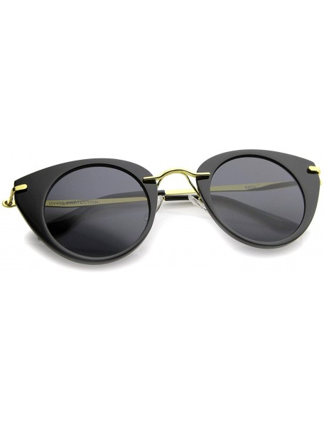 Cat Eye Women's Bold Metal Nose Bridge Slim Temples Round Cat Eye Sunglasses 46mm - Black-gold / Smoke - C512MYV0OW6 $9.55