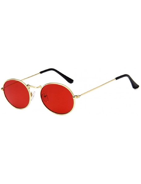 Round Oval Sunglasses Vintage Round for Men and Women Metal Frame Tiny Sun - Gold & Red - CD18R8SXRX7 $8.11