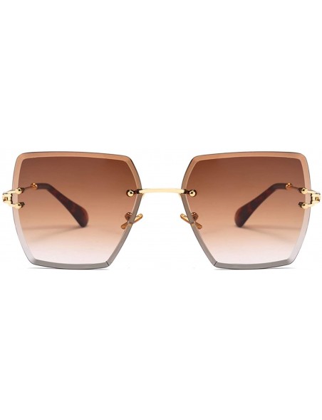 Oversized Womens RimlSunglasses Metal Gradient Lens Brown Black Square Sun Glasses Accessories Summer 2018 - CN197Y6ZZEN $22.76
