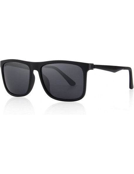 Square Polarized Square Sunglasses for men Aluminum Legs 100% UV Protection S8250 - Matte Black - CJ1889HXKIQ $10.09