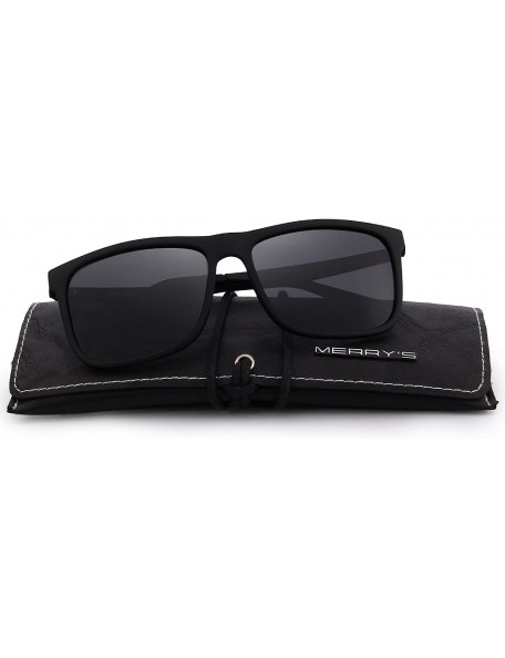 Square Polarized Square Sunglasses for men Aluminum Legs 100% UV Protection S8250 - Matte Black - CJ1889HXKIQ $10.09