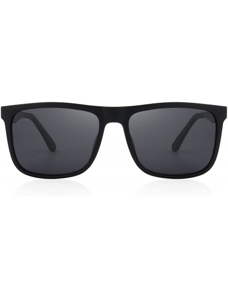 Square Polarized Square Sunglasses for men Aluminum Legs 100% UV Protection S8250 - Matte Black - CJ1889HXKIQ $10.09