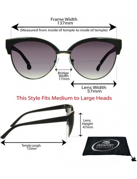 Oversized Women Bifocal Reading Sunglasses with CatEye Half Horn Rim Frame - Black Silver With Smoke Lens - CG18UGL0KD9 $13.22