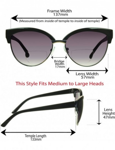 Oversized Women Bifocal Reading Sunglasses with CatEye Half Horn Rim Frame - Black Silver With Smoke Lens - CG18UGL0KD9 $13.22