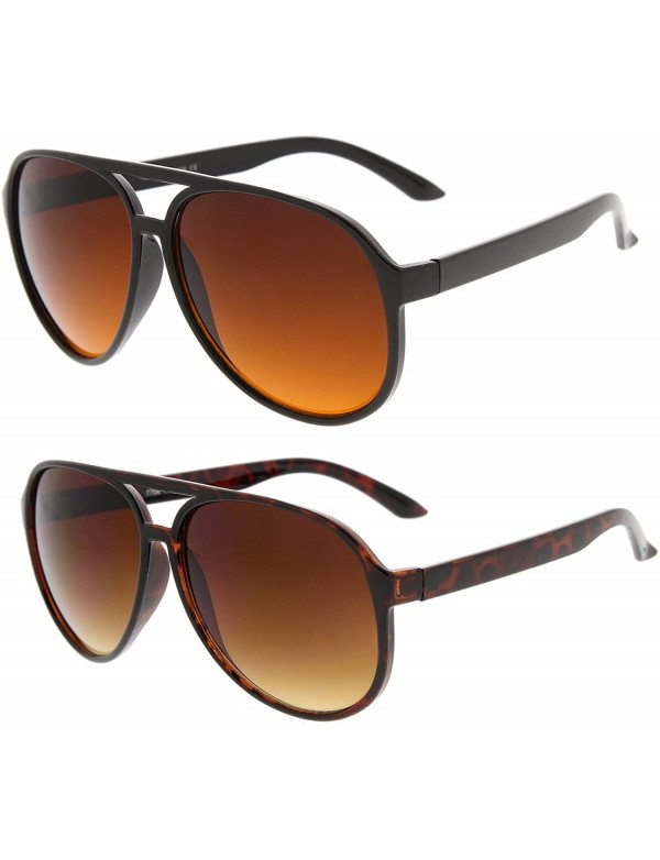 Wayfarer Retro Large Blue Blocking Lens Aviator Sunglasses 60mm - 2-pack - Blk/Orange Gradient & Tt/Amber - CB12O6FQYPY $19.23