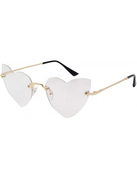 Rimless Clout Goggle Heart Shape Sunglasses Rimless Lens Vintage Cat Eye Mod Style Retro Shades - White - CP18U960MUC $24.47