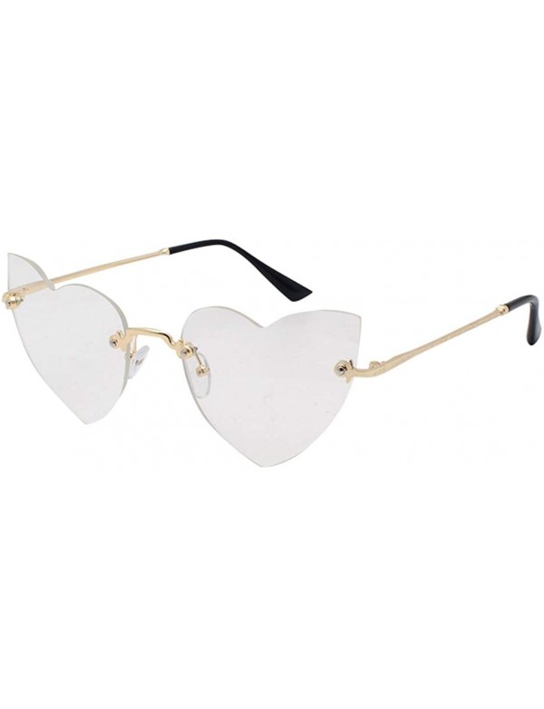 Rimless Clout Goggle Heart Shape Sunglasses Rimless Lens Vintage Cat Eye Mod Style Retro Shades - White - CP18U960MUC $9.28