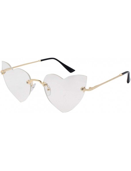 Rimless Clout Goggle Heart Shape Sunglasses Rimless Lens Vintage Cat Eye Mod Style Retro Shades - White - CP18U960MUC $9.28