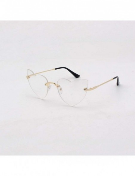 Rimless Clout Goggle Heart Shape Sunglasses Rimless Lens Vintage Cat Eye Mod Style Retro Shades - White - CP18U960MUC $9.28