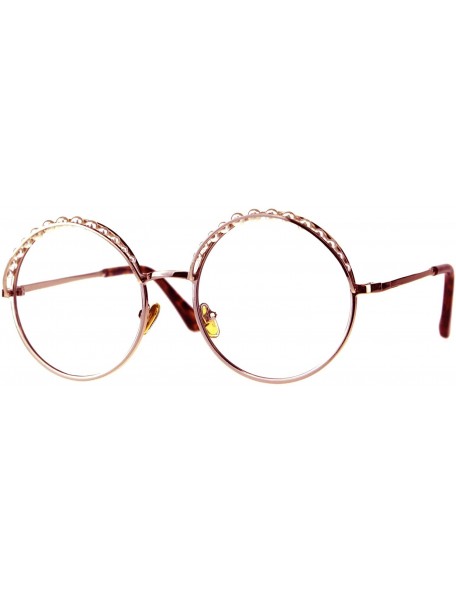 Round Womens Fashion Clear Lens Glasses Round Circle Metal Frame Pearls on Top - Rose Gold - C618ELH7I9K $12.45