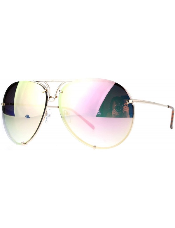 Shield Oversized Round Aviator Sunglasses Mirror Lens Metal Rims in Back Spring Hinge - Gold (Pink Mirror) - C01875OA4LO $13.26