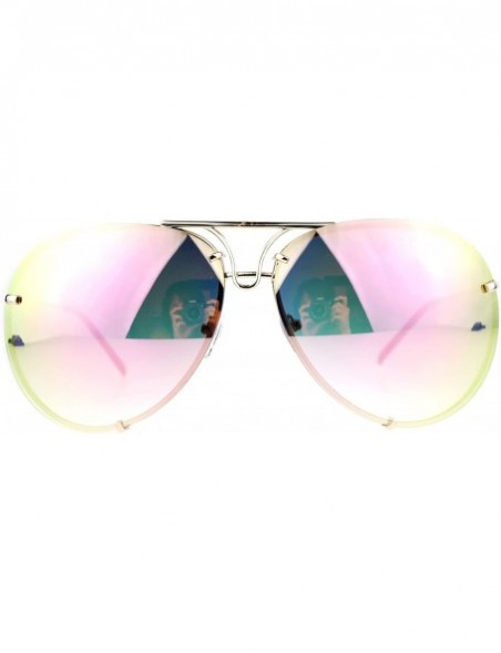 Shield Oversized Round Aviator Sunglasses Mirror Lens Metal Rims in Back Spring Hinge - Gold (Pink Mirror) - C01875OA4LO $13.26