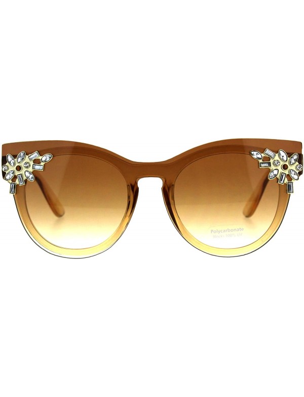 Rectangular Womens Rhinestone Jewel Trim Panel Shield Lens Horned Sunglasses - Brown - CW18D4I38W5 $10.18