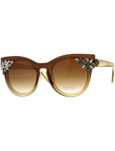 Rectangular Womens Rhinestone Jewel Trim Panel Shield Lens Horned Sunglasses - Brown - CW18D4I38W5 $10.18