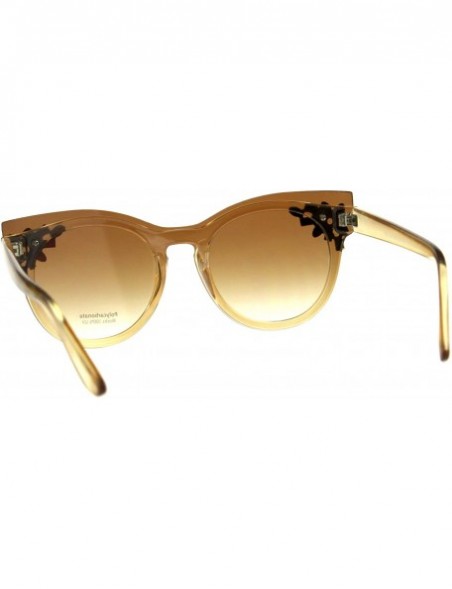 Rectangular Womens Rhinestone Jewel Trim Panel Shield Lens Horned Sunglasses - Brown - CW18D4I38W5 $10.18