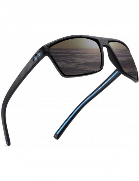 Square Classic Polarized Sunglasses for men HD TR90 Durable Unbreakable Frame TR004 - Black Blue Frame / Black Lens - CN18345...