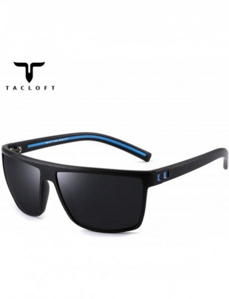 Square Classic Polarized Sunglasses for men HD TR90 Durable Unbreakable Frame TR004 - Black Blue Frame / Black Lens - CN18345...