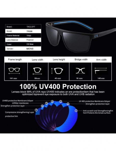 Square Classic Polarized Sunglasses for men HD TR90 Durable Unbreakable Frame TR004 - Black Blue Frame / Black Lens - CN18345...