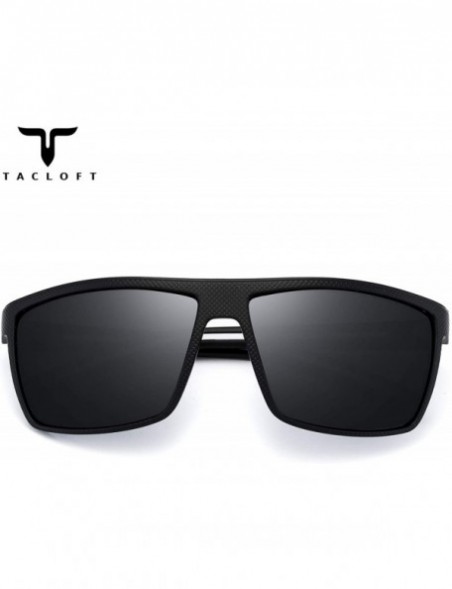 Square Classic Polarized Sunglasses for men HD TR90 Durable Unbreakable Frame TR004 - Black Blue Frame / Black Lens - CN18345...