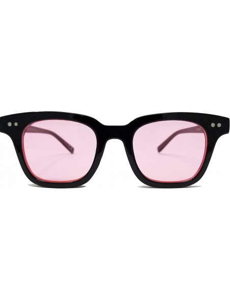 Square Retro Chunky Frame Color Tinted Square Flat Lens Sunglasses IL1023 - Black/ Red - CT18LEKZAY0 $15.76