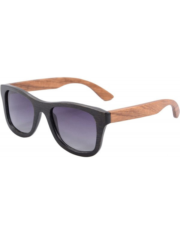 Wayfarer Wooden Polarized Sunglasses Anti-glare UV400 Bamboo Wood Glasses-S6016 - Bamboo Black&zebra - CW18QN5WZK0 $25.94