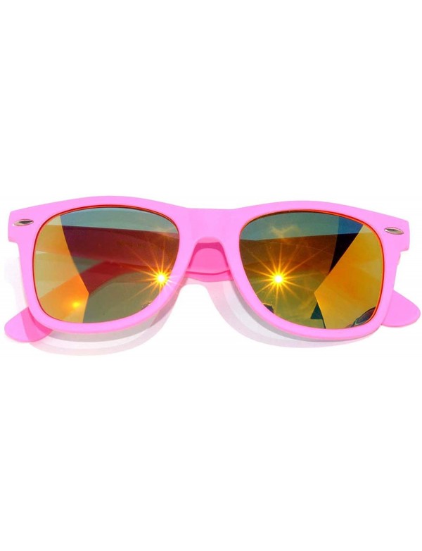 Wayfarer Vintage Retro Reflective Lens Sunglasses Mirror Lens Mens Womens - Mirror-pink-frame - C511I7BPI0N $8.53