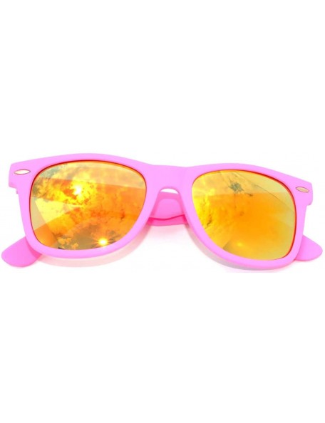 Wayfarer Vintage Retro Reflective Lens Sunglasses Mirror Lens Mens Womens - Mirror-pink-frame - C511I7BPI0N $8.53