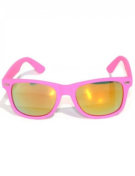 Wayfarer Vintage Retro Reflective Lens Sunglasses Mirror Lens Mens Womens - Mirror-pink-frame - C511I7BPI0N $8.53