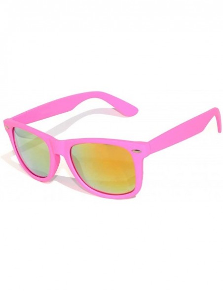 Wayfarer Vintage Retro Reflective Lens Sunglasses Mirror Lens Mens Womens - Mirror-pink-frame - C511I7BPI0N $8.53