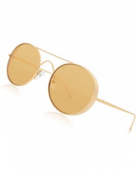 Oval Classic Round Sunglasses for Women Metal Circle Sun Glasses Steampunk Colored Lenses - Yellow - CN18RRK7MDZ $24.42