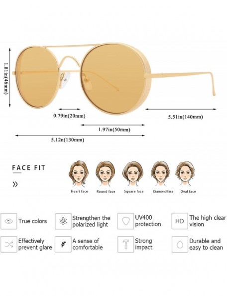 Oval Classic Round Sunglasses for Women Metal Circle Sun Glasses Steampunk Colored Lenses - Yellow - CN18RRK7MDZ $24.42
