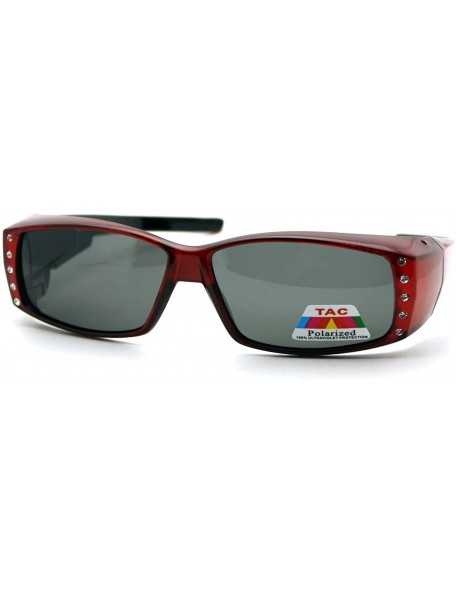 Rectangular Womens Polarized Fit Over Glasses Sunglasses Rhinestones Rectangle - Red (Black) - CW1880Q9RYU $14.53