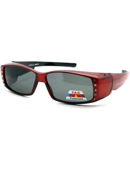 Rectangular Womens Polarized Fit Over Glasses Sunglasses Rhinestones Rectangle - Red (Black) - CW1880Q9RYU $14.53