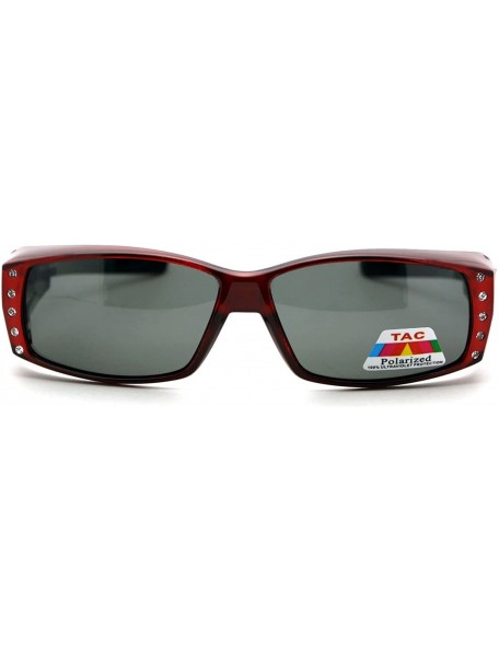 Rectangular Womens Polarized Fit Over Glasses Sunglasses Rhinestones Rectangle - Red (Black) - CW1880Q9RYU $14.53