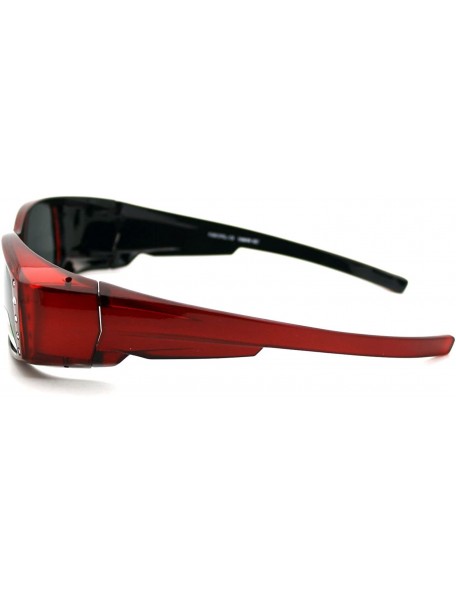 Rectangular Womens Polarized Fit Over Glasses Sunglasses Rhinestones Rectangle - Red (Black) - CW1880Q9RYU $14.53