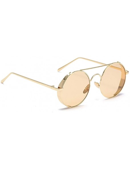 Square Fashion Glasses - Round Retro Eyewear UV400 Protection Steampunk Sunglasses - Gold Frame Yellow Lens - C2190G2RK5H $8.61