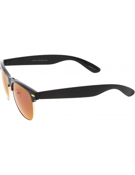 Rimless Classic Half Frame Colored Mirror Square Lens Horn Rimmed Sunglasses 55mm - Black-gold / Blue Mirror - CY12NYP84EE $8.33