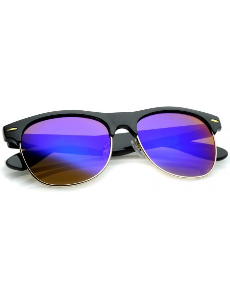 Rimless Classic Half Frame Colored Mirror Square Lens Horn Rimmed Sunglasses 55mm - Black-gold / Blue Mirror - CY12NYP84EE $8.33