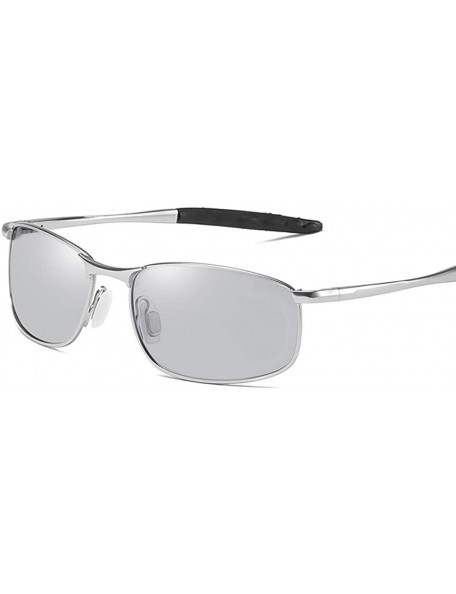 Rectangular Photochromic Polarized Sunglasses Men - Silver - CI18HD5ISHX $33.05