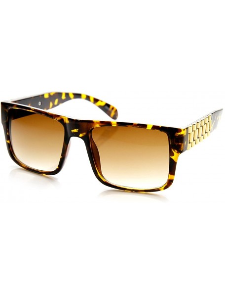 Square Super Retro Flat Top Metal Accent Chain Link Temple Square Sunglasses - Tortoise-gold Amber - CC11V1AIXET $10.94