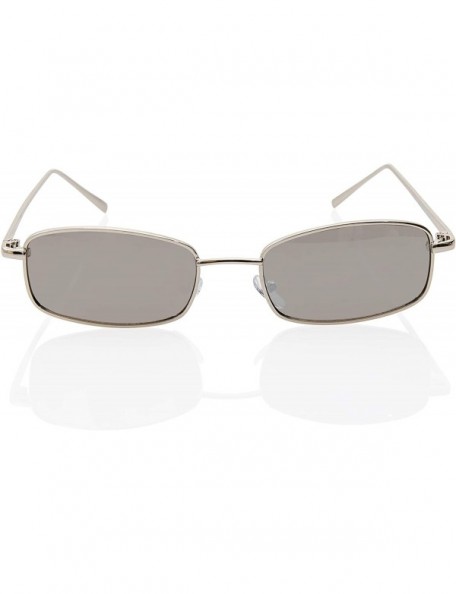 Rectangular Retro 90s Hipster Small Rectangular Thin Metal Frame Transparent Sunglasses - Silver Frame/ Silver Mirrored Lens ...