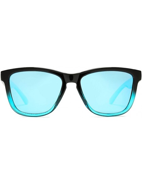 Sport Polarized Sunglasses for Women Men- Classic Vintage Square Sun Glasses - A black Frame/Blue Mirrored Lens - CT199UNMHM5...