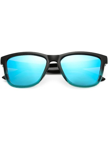 Sport Polarized Sunglasses for Women Men- Classic Vintage Square Sun Glasses - A black Frame/Blue Mirrored Lens - CT199UNMHM5...